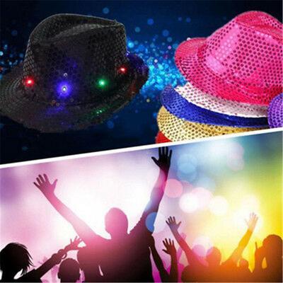 Stage Performance Flashing Light Up Led Fedora Trilby Sequin Jazz Hat Panama Cap