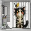 Fluffy Cartoonish Cute Cat Bird Shower Curtain Washable Dirt-Resistant Shower Head Waterproof Polyester Bath Curtain