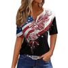 Women's Casual V Neck Short Sleeve T Shirt with Button Detail Independence Day Print Butterfly and Floral Pattern Top