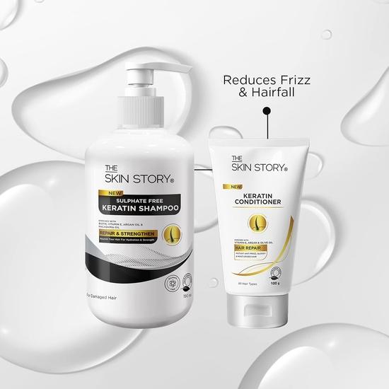 The Skin Story Keratin Hair Care Duo | Shampoo and Conditioner Combo Pack | Vitamin E| Shampoo 190 Ml Conditioner 100 Ml