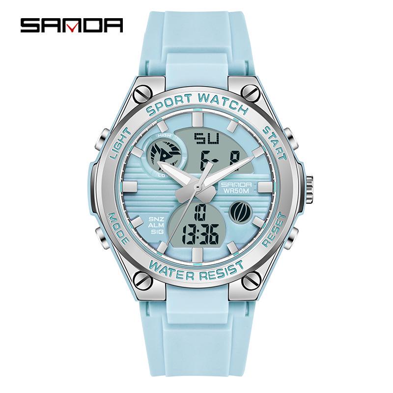 Sanda Trendy Waterproof Sports Watch - Minimalist Design with Dual Display for Students