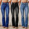 New Women's Vintage Stretch Flare Jeans, Washed Mid-Rise Denim Pants with Micro-Flared Leg for Spring Street Style