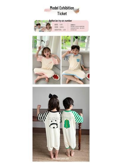 MYSIS Summer Kids' Modal Short Sleeve Split Leg Sleep Bag Romper 2-Way Skirt Pajamas with Baby Mask