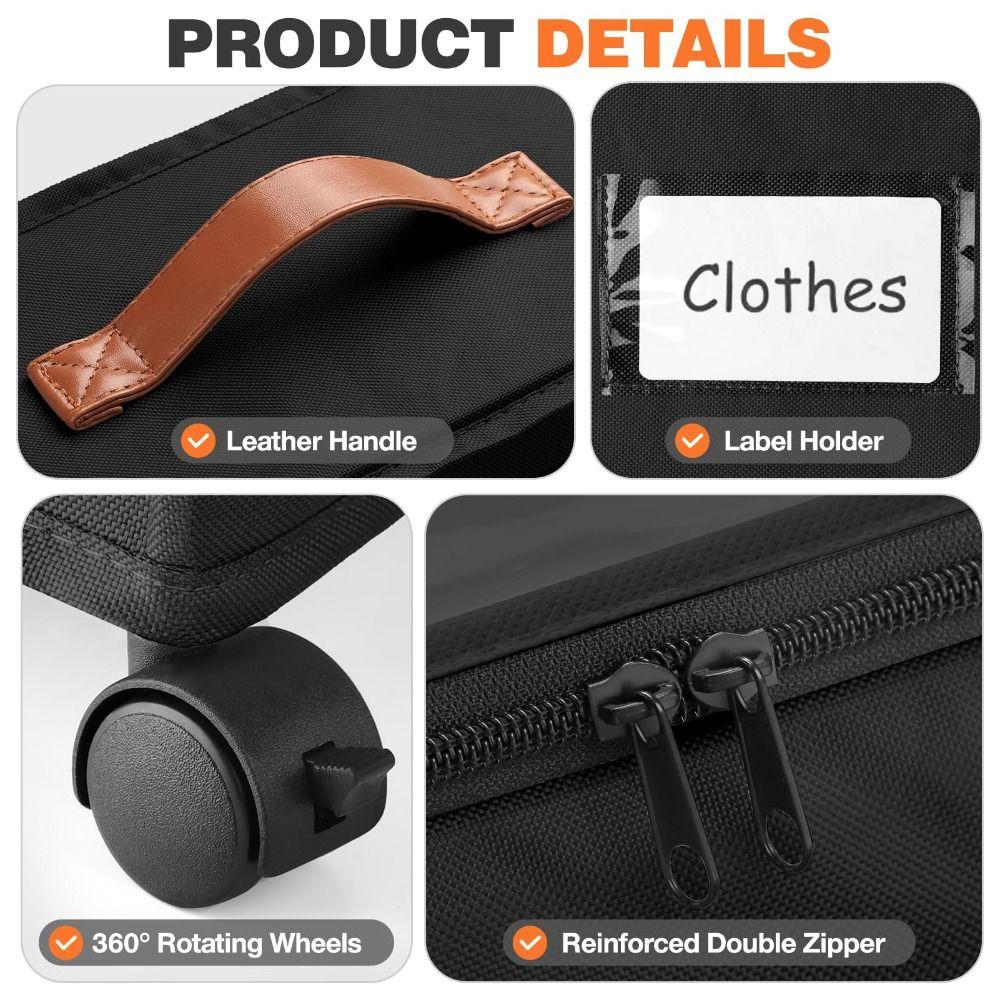 Foldable Under Bed Storage Box Square with Wheels Clothes Storage Organizer Large Capacity Storage Rack