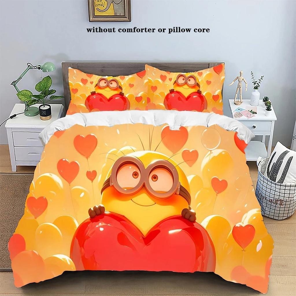 Mini-ons Anime Printed Home Pillowcase Duvet Cover Indoor Bed Comfortable Polyester Three Piece Set Full Size Customizable