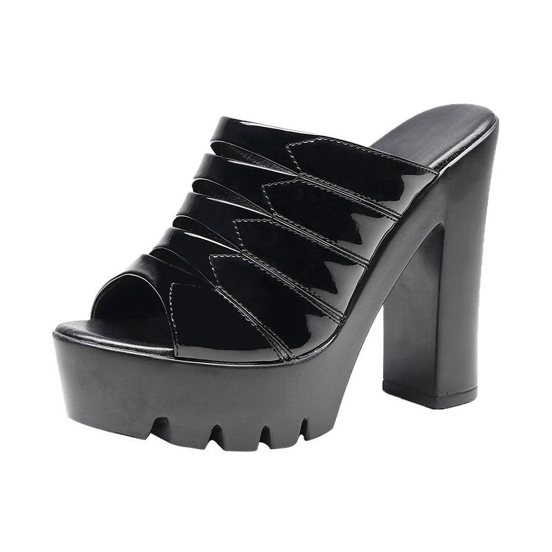 Große Größe 32-43 Lackleder Pantoletten Damen Hochzeitsschuhe Sommer 2025 Hohe Absätze Slides Damen Blockabsatz Plateau Pantoletten