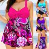 Plus Size Vintage Style Tankini Swimsuit Set for Women - High Elasticity Nylon Fabric, V-Neck with Front Bow Detail