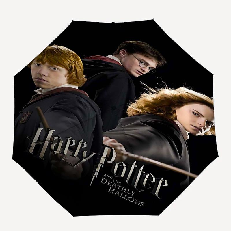 

1pc Harry Potter Deathly Hallows Automatic Folding Umbrella - Compact 8-Rib Design, Durable Plastic & Iron1252L