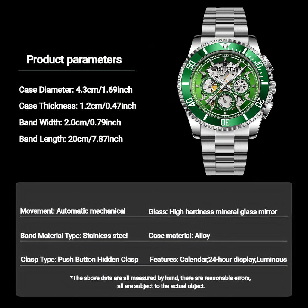 Men's Watch Fully Automatic Mechanical Watch Hollow Fashion Waterproof Student Male Watch Water Ghost Series Tourbillon Clock