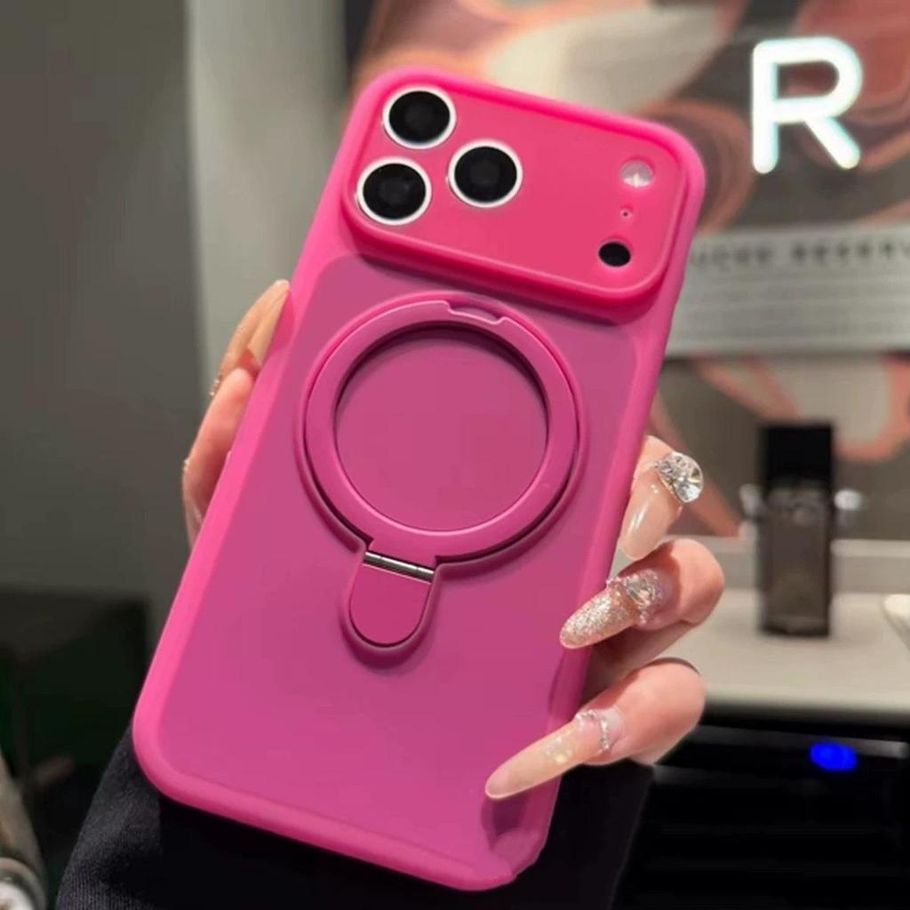 Compatible with iPhone 16 Pro Max-17 Liquid Silicone Magnetic Bracket Phone Case