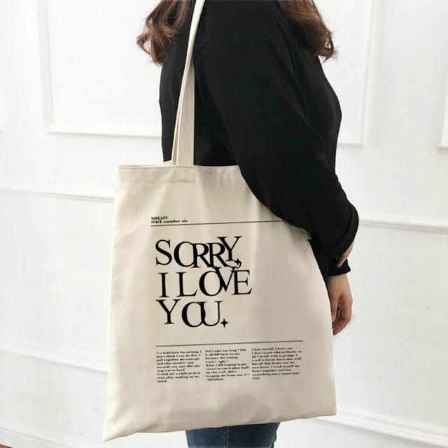 Kawaii Cartoon Fashion All-match Shopping Bag Cute Pattern Canvas Shoulder Bag Cute Female Harajuku White Large Capacity Beach B