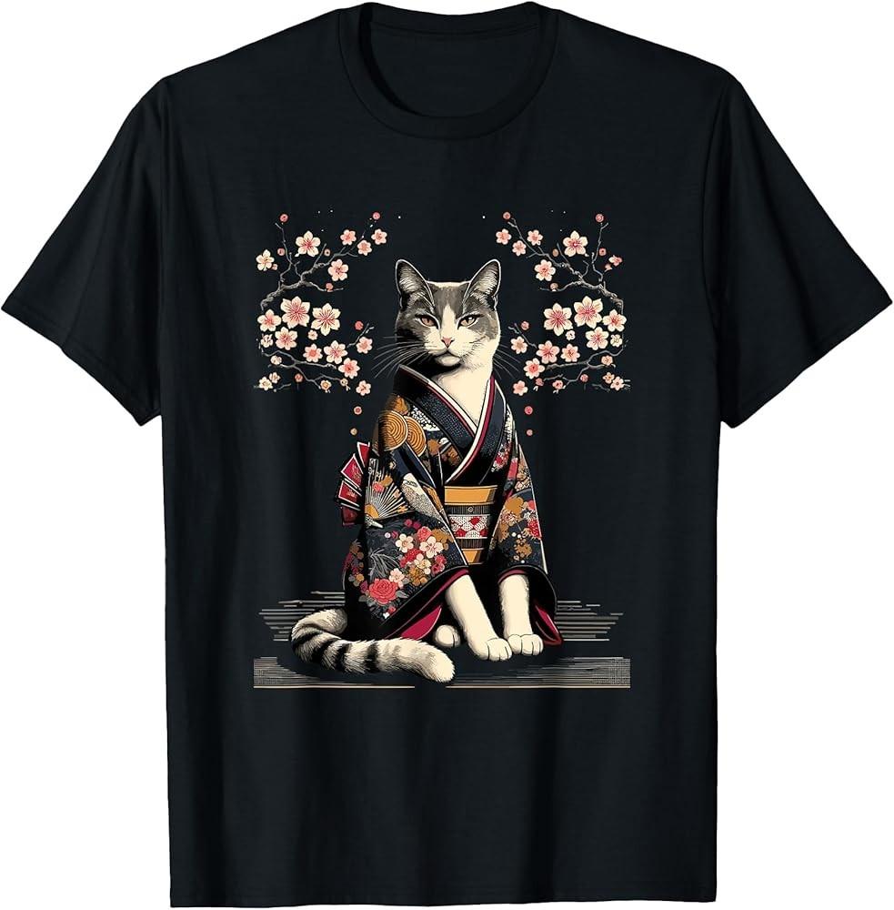 

Kawaii Cat Anime Japanese Retro Men Women Funny Cat T-T-Shirt L