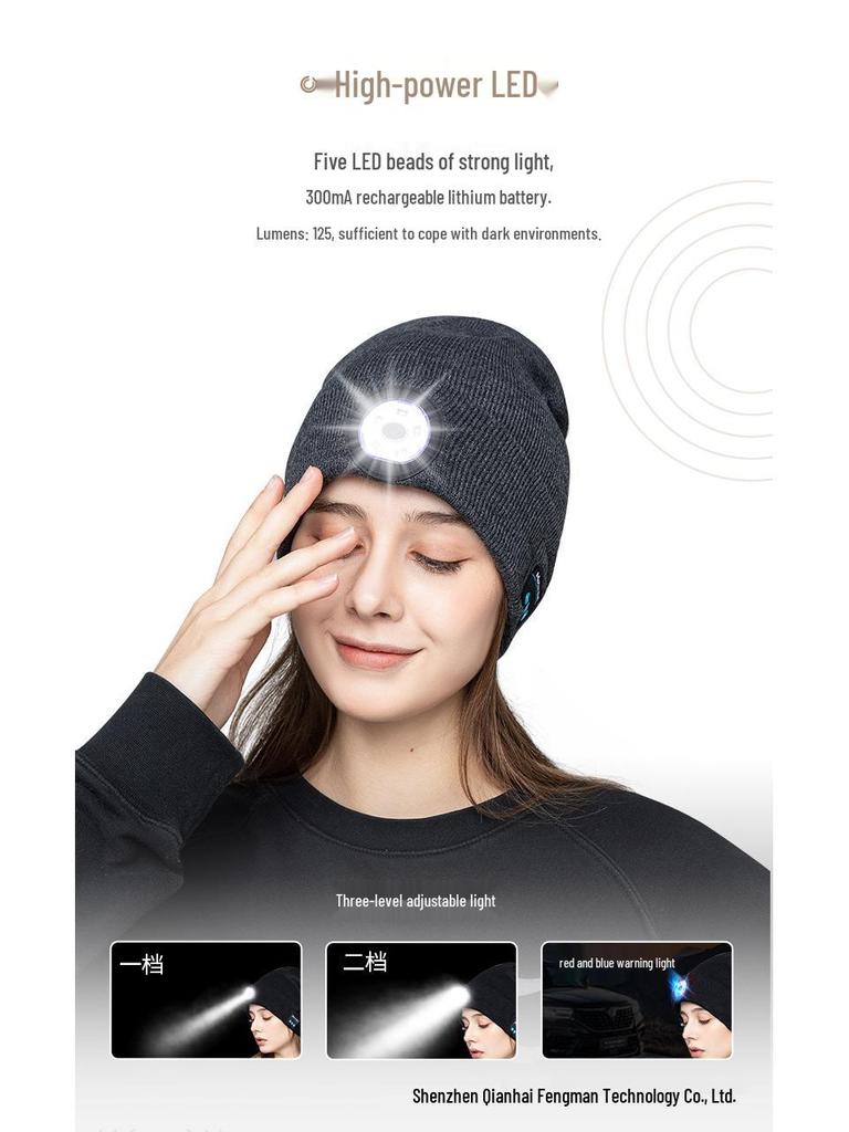 Căciulă LED Bluetooth: Căști duale, Muzică și Apeluri, Lampă frontală pentru exterior