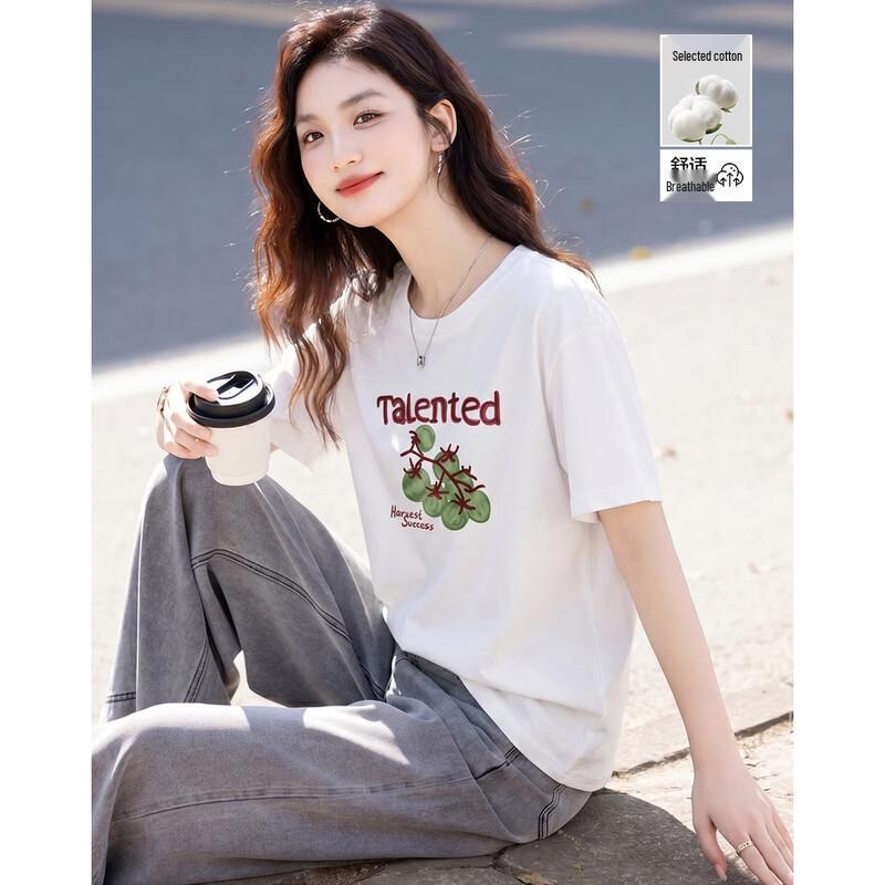 Demana Fruit Story Women s Tomato Letter Embroidered T-shirt M
