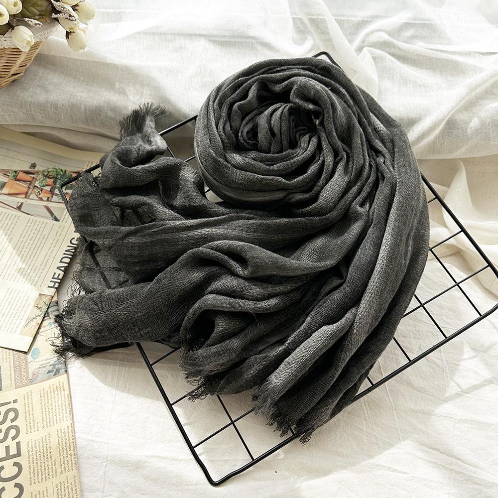 New solid color wool scarf women's retro dirty dyed striped shawl scarf