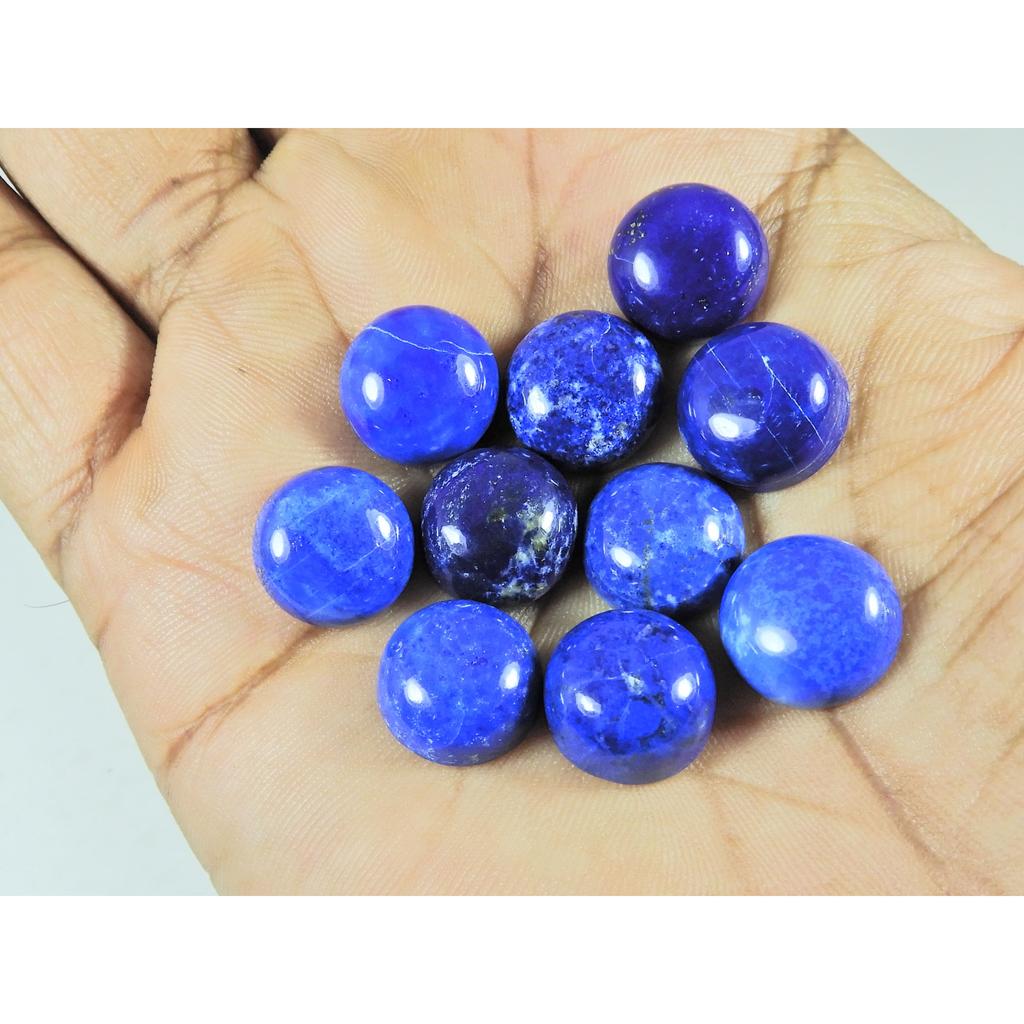 13X13MM Natural Lapis Lazuli Round Cabochon Loose Gemstone 10Pcs Lot 93Cts. C-3749
