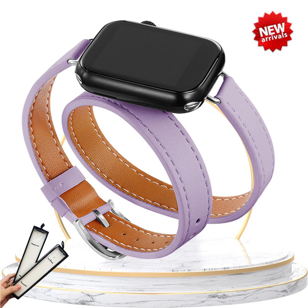 Double Tour leather Strap For Apple Watch ultra band 49mm 45mm 42mm 44mm Series 8 7 6 Se 5 4 3 2 Iwatch 6 38mm 40mm Correa 41mm