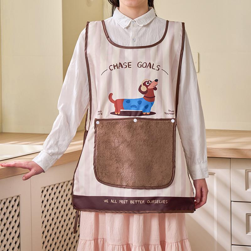 Cartoon Cat And Dog Print Waterproof Sleeveless Apron For Kitchen Cooking And Home Use