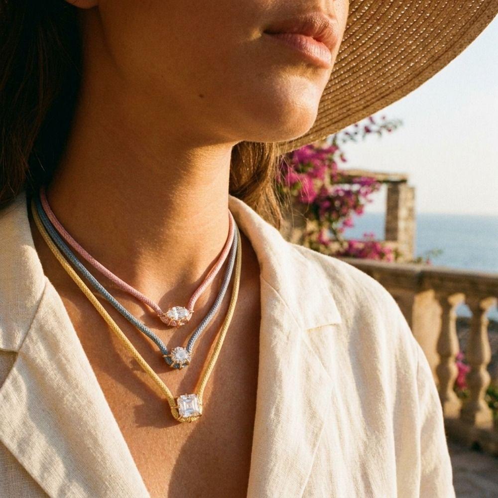Geometric Zircon Pendant Necklace Vintage Rhinestone Collarbone Chain Gift