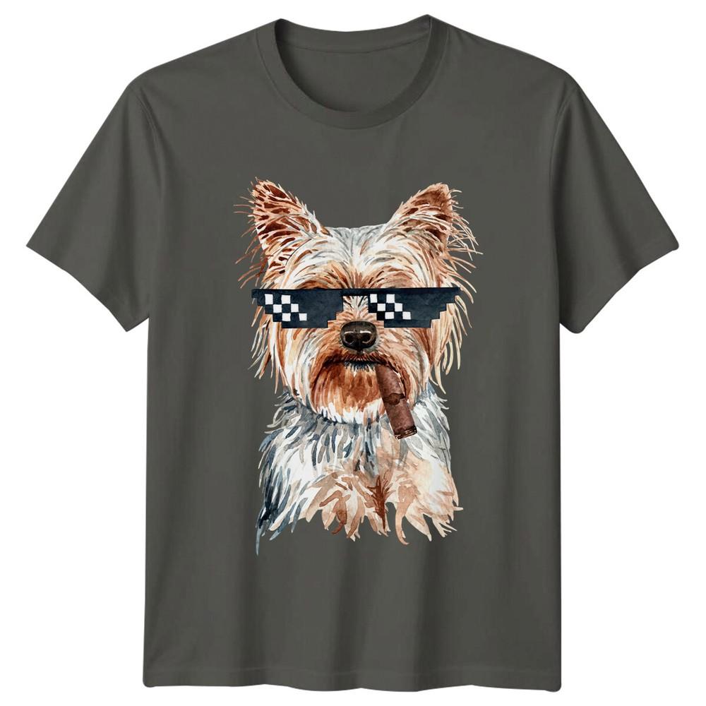 Yorkie Dog Sunglasses Cigar Humor Animals Unisexs TShirt