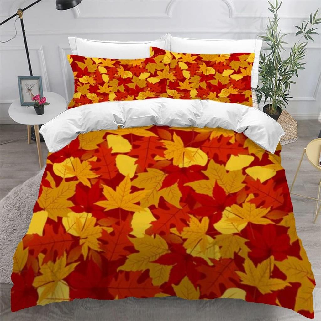Maple Leaf Duvet Cover Queen Autumn Leaves Bedding Set Old Wooden Plank Vintage Comforter Cover for Boys Adults Room/Cabin Decor