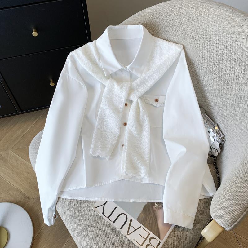 Элегантный весенний комплект из кружевной рубашки с кружевной шалью, нежная рубашка из двух частей для ранней весны S белый