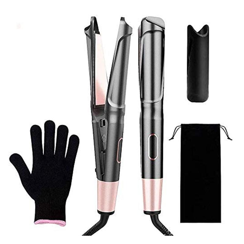 Portable 2 in 1 Hair Straightening and Curling Iron Lcd Ceramic Hair Curler and Straightener Magic Hair Curler
