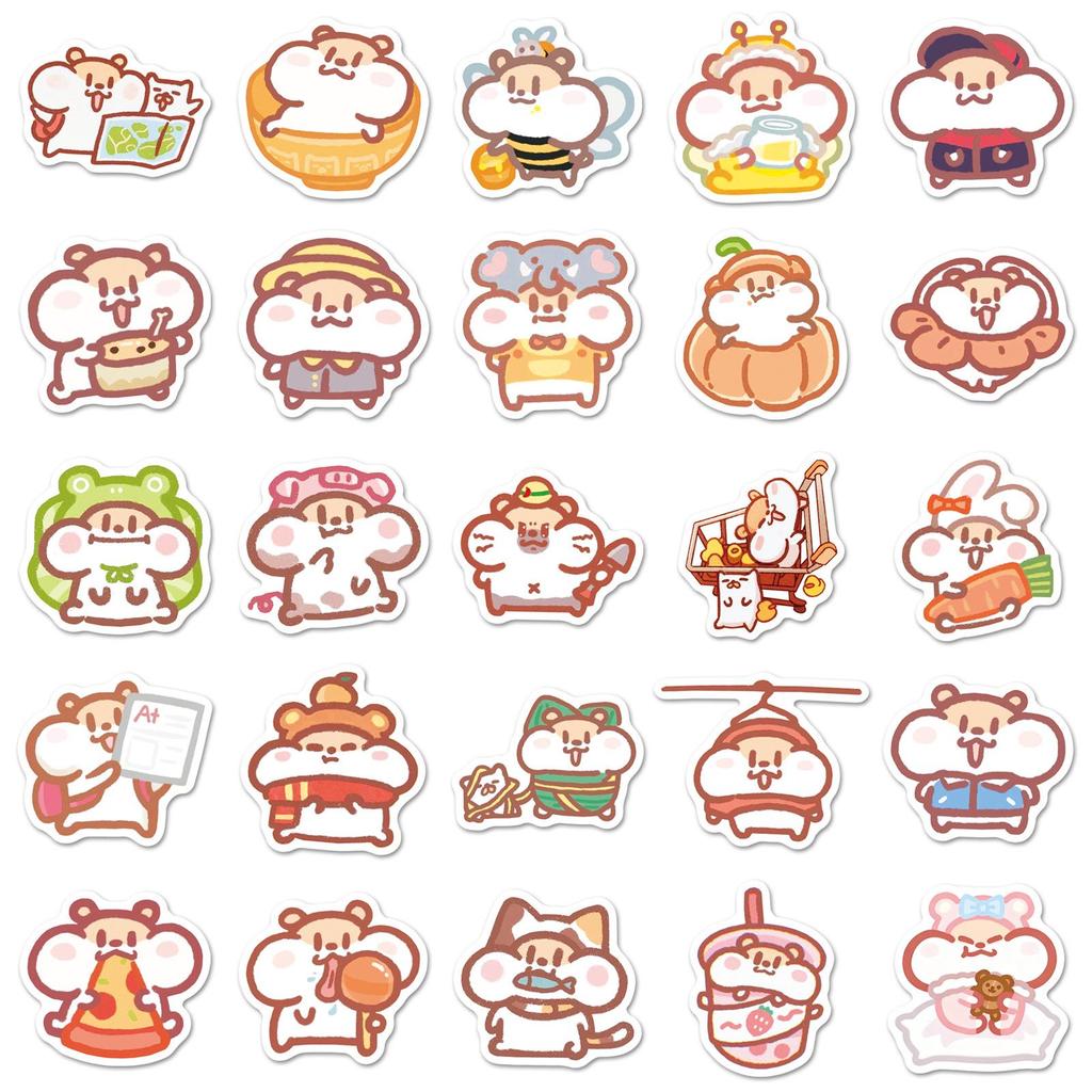 50 Milk Tea Hamster Stickers - Cute Cartoon Animals, Waterproof for Phone Cases, Water Bottles, Journals