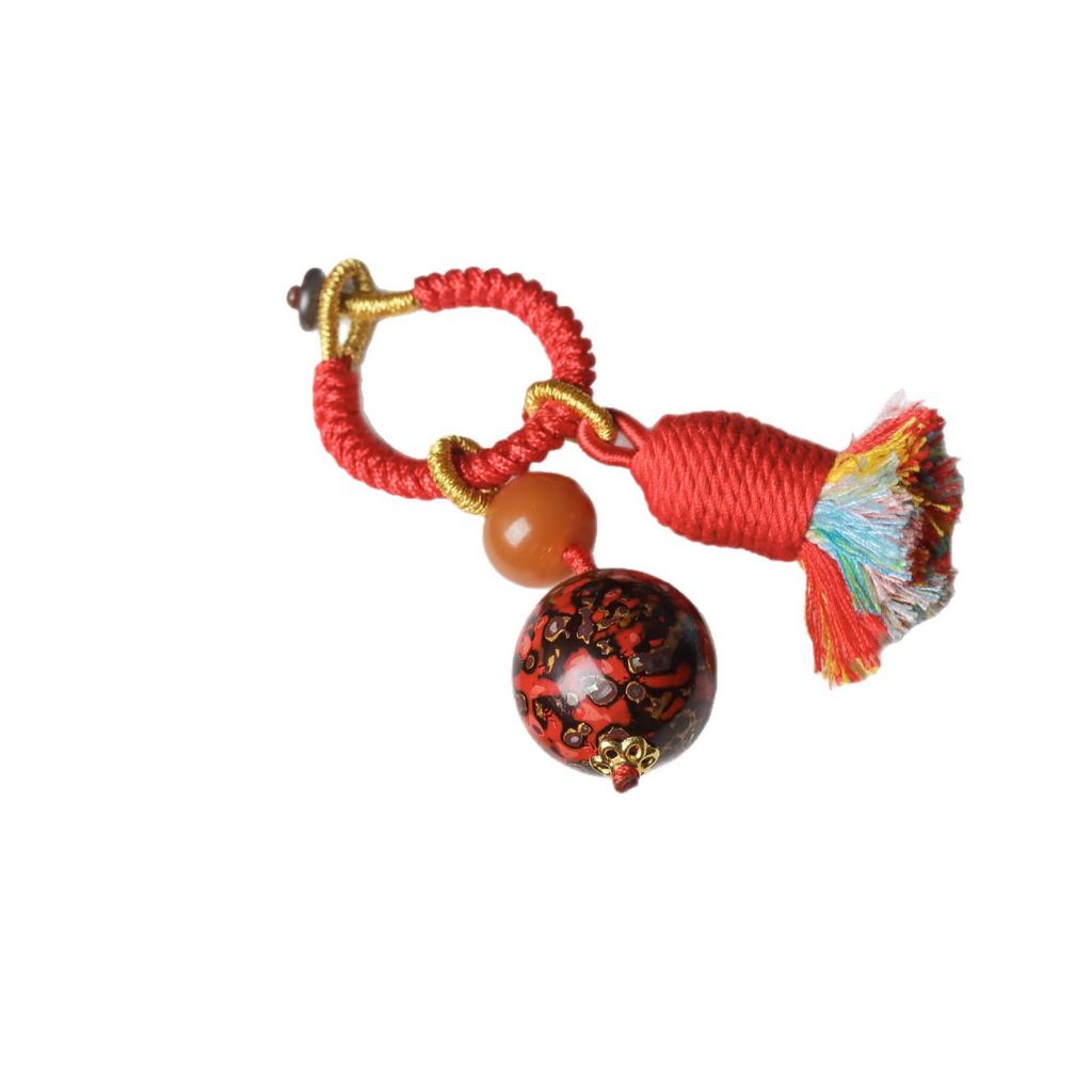 Handmade Cotton Thread Keychain with Mother-of-Pearl Lacquer Beads - New Chinese Style