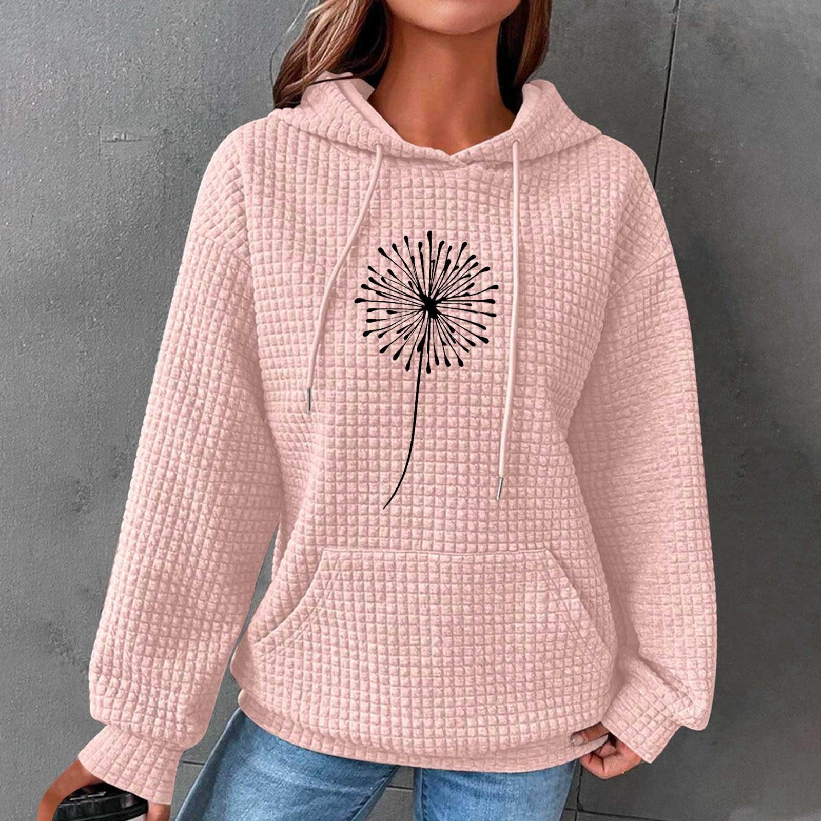 

Женские толстовки с длинным рукавом, повседневные толстовки с капюшоном и шнурком с принтом для женщин, пуловер с карманами M розовый
