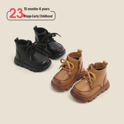 Flauschige Kleinkind-Martin-Stiefel - Gelbe Baumwoll-Lederschuhe für Jungen und Mädchen (Herbst Winter)