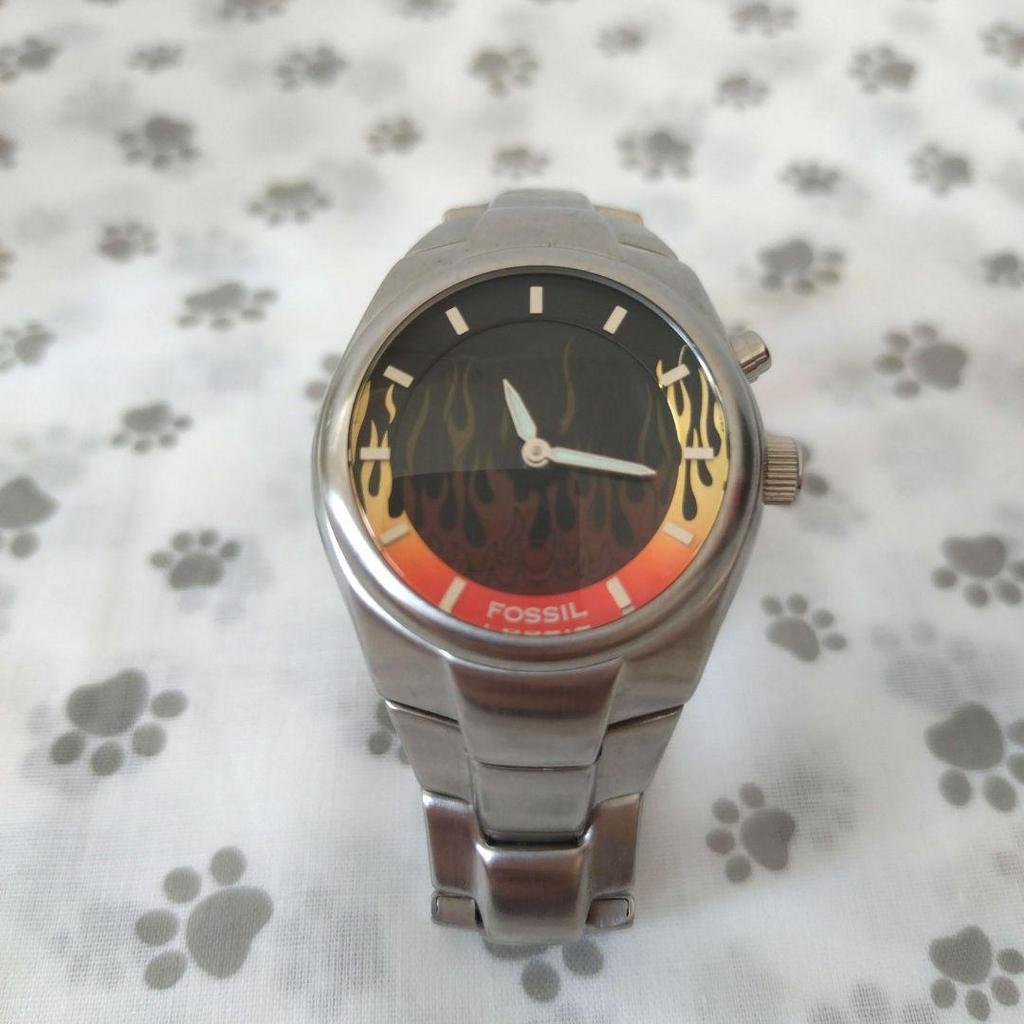 Used [Battery Replaced and Operation Confirmed] FOSSIL BIGTIC Watch Fire Pattern