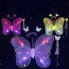 Led Butterfly Wings Light Up Angel Wings Kids Hair Bows Girl Headband Costume Girls Dress Props Party Angel Luminous Fairy Wings