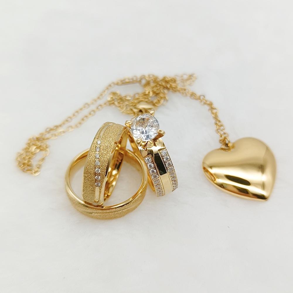 24 Carat Gold Plated Rings Jewelry Pendant Necklace Girls Wedding Engagement Bridal Sets Couples 24k Gold Plated Cz Diamond Ring