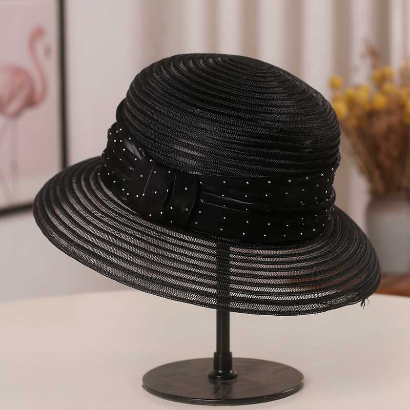 Mesh Breathable Rhinestone Bow Basin Hat for Women Summer Sun Shading Fisherman Hat Travel Sun Shading Sun Hat