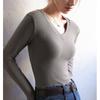 Q Thread V-neck Versatile Solid Color Base Shirt for Women In Autumn Slim Fit and Slim Inner Top Long Sleeve T-shirt Base Shirt