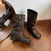 Inner heightening belt buckle stacking boots new old retro western cowboy fashion boots small size 33