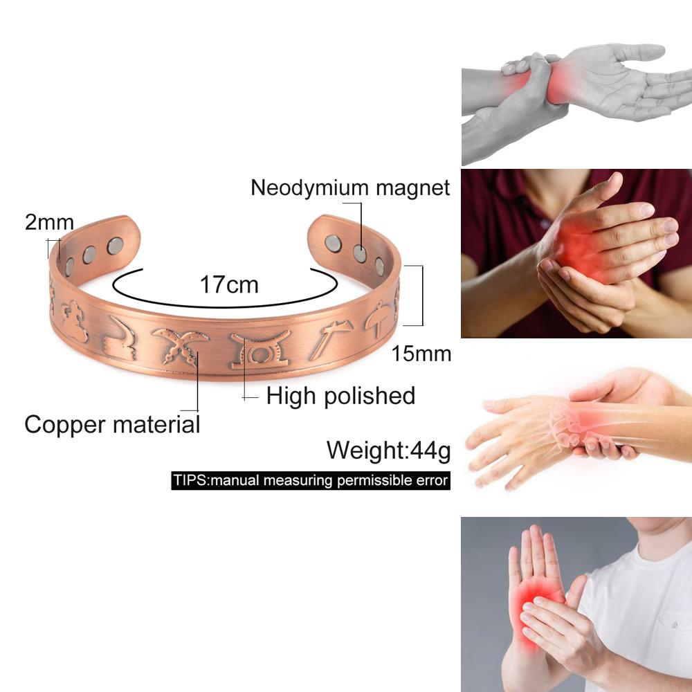 Vinterly Pure Copper Bracelets Magnetic Adjustable Bangles Open Cuff Vintage Ancient Symbols Health Energy Jewelry Resizable