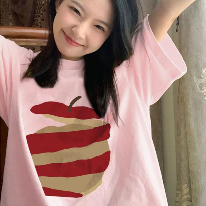 Ladies Summer Short Sleeve Round Collar Casual Fruit Printed Teenager Oversize T Shirt Top