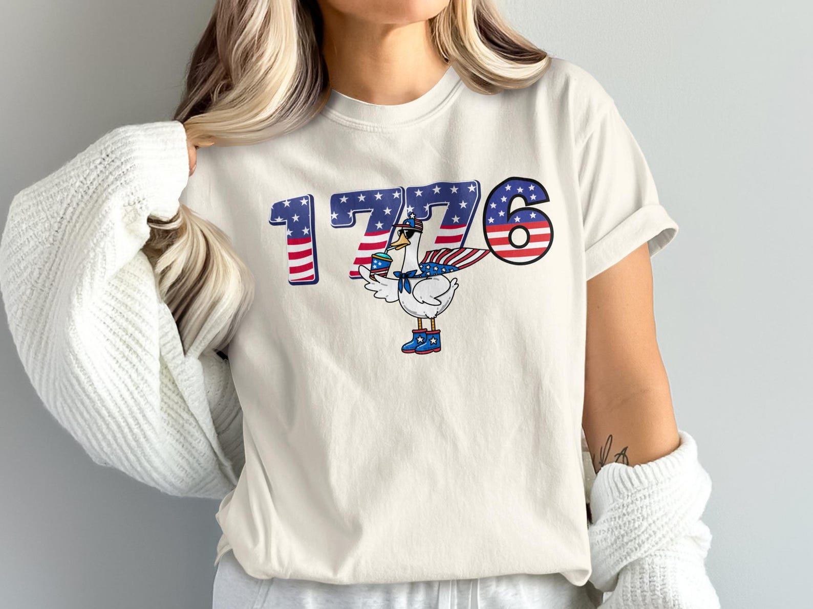 1776 Patriotic Goose T-Shirt, Funny American Flag Independence Day Tee, USA Pride History 3XL