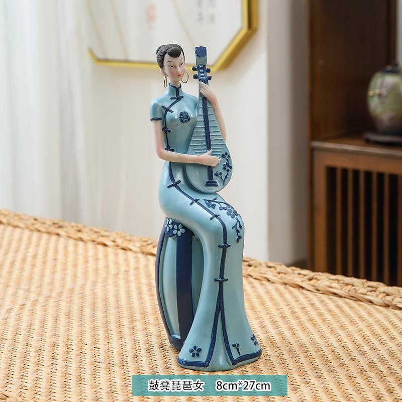 Chinese Classical Figurine Cheongsam Lady Statue Living Room TV Cabinet Art Decor