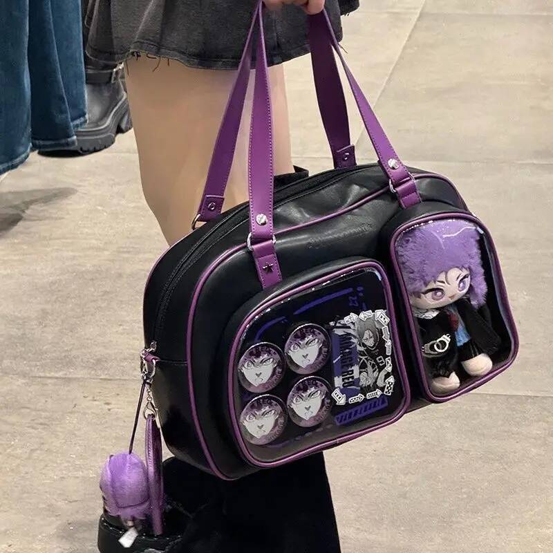 

New Y2K Cute Ita Bag Fashion Large Capacity Shoulder Bag Lolita Girl Transparent Cosplay Crossbody Bag DIY Badge Display Handbag 34x24x13cm