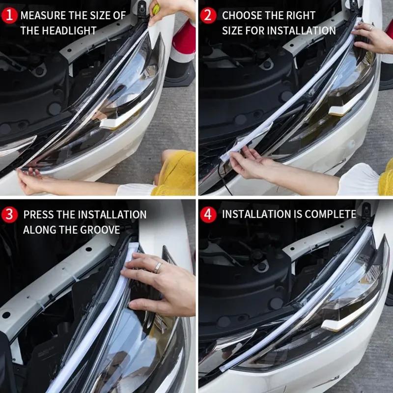 LED DRL Car Daytime Running Light Flexible Waterproof Strip Auto Headlights White Turn Signal Yellow Brake Flow Lights 12V