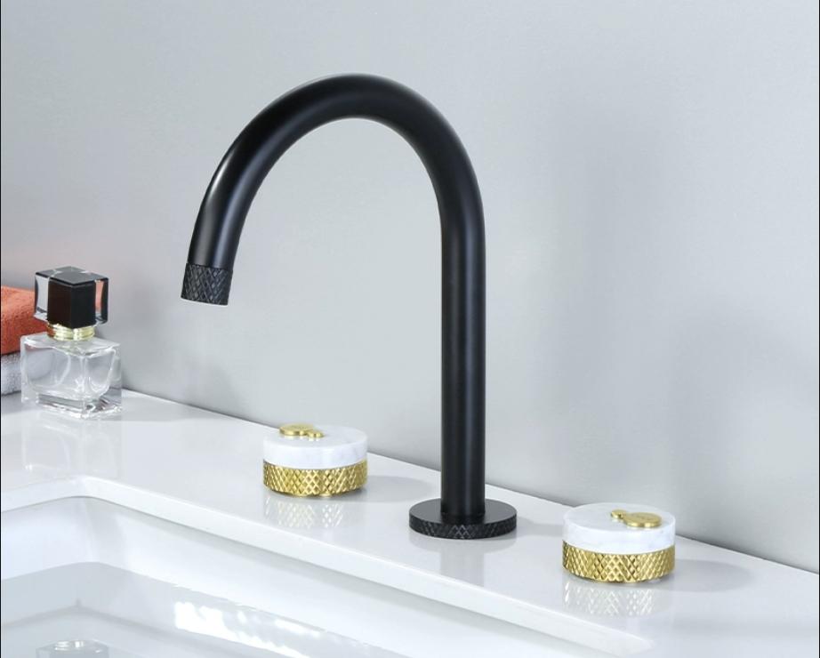 Black Bathroom Faucet Widespread Basin Faucet Sink Tap Brass Marble Bathroom Sink Faucet 3 Hole Brass Chrome Hot Cold Water Tap