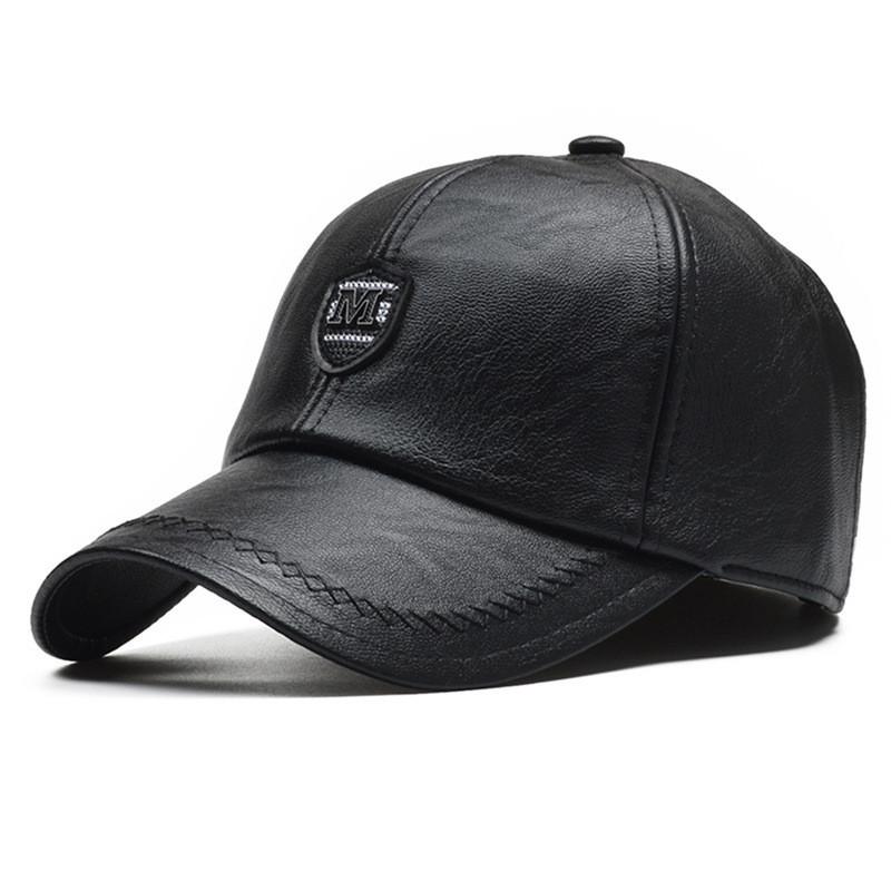 Outdoor Winter Cap For Seniors With Windproof Pu Leather Earmuff Baseball Hat With Adjustable Fit