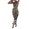 Elegant V-Neck Printed Satin Slim Fit Sleeveless Split Hem Maxi Dress Women