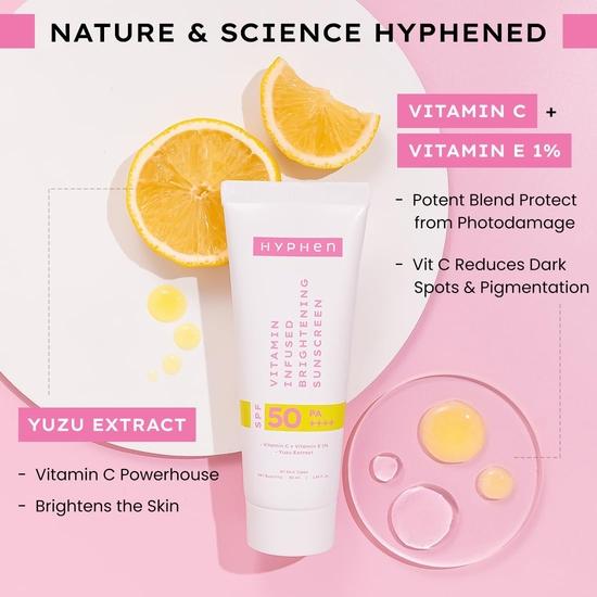 Hyphen Rozjasňující opalovací krém s vitamíny s SPF 50 PA++++ | 12 hodinová ochrana proti UVA-UVB a modrému světlu | Pro všechny typy pleti - 50 ml