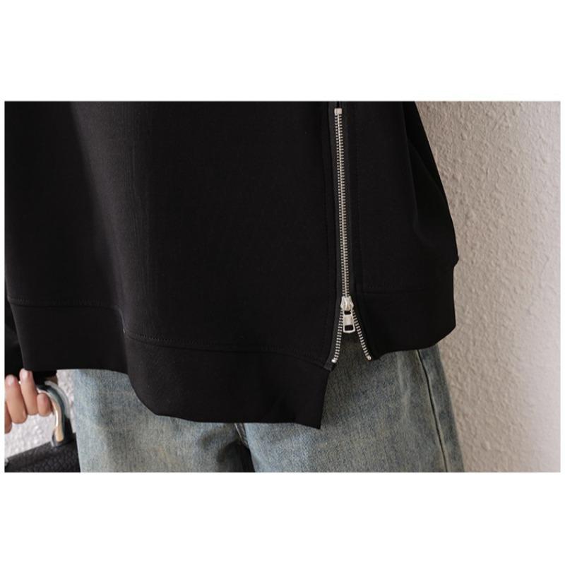 DIMANAF 2025 Autumn Plus Size Women Hoodies Shirts Tees Black Long Sleeve T-shirt Loose Casual Tops