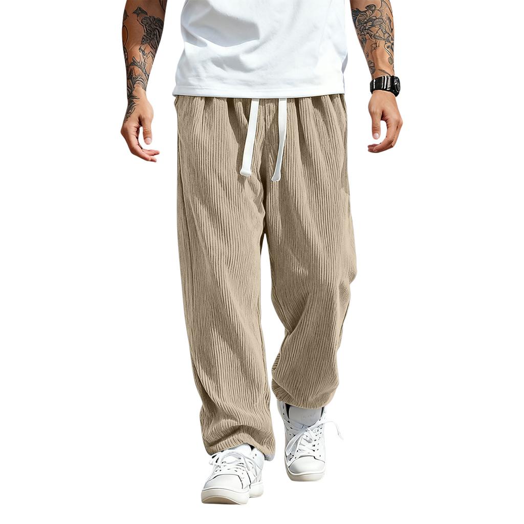 Pantalones Casuales Holgados para Hombre, Cintura Elástica con Cordón, Ligeros con Bolsillos, Cómodos y Transpirables Pantalones de Pana