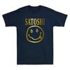 Herren- und Damen-T-Shirts Satoshi Gelbes Lächeln Lustige Parodie Goldener Aufdruck